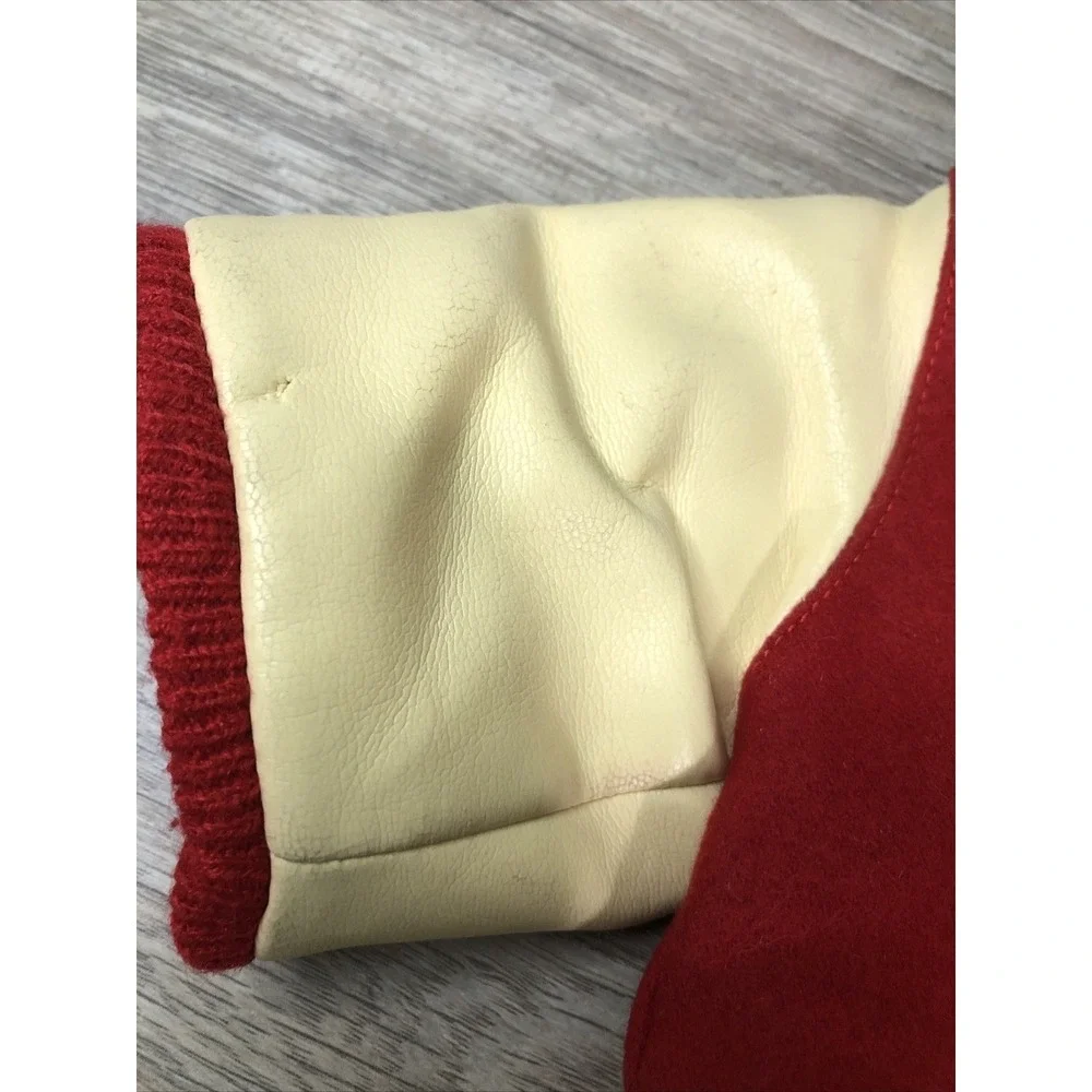 Miniature Red Wool Varsity Letterman Jacket for Pet or Doll Cream Sleeves Size S